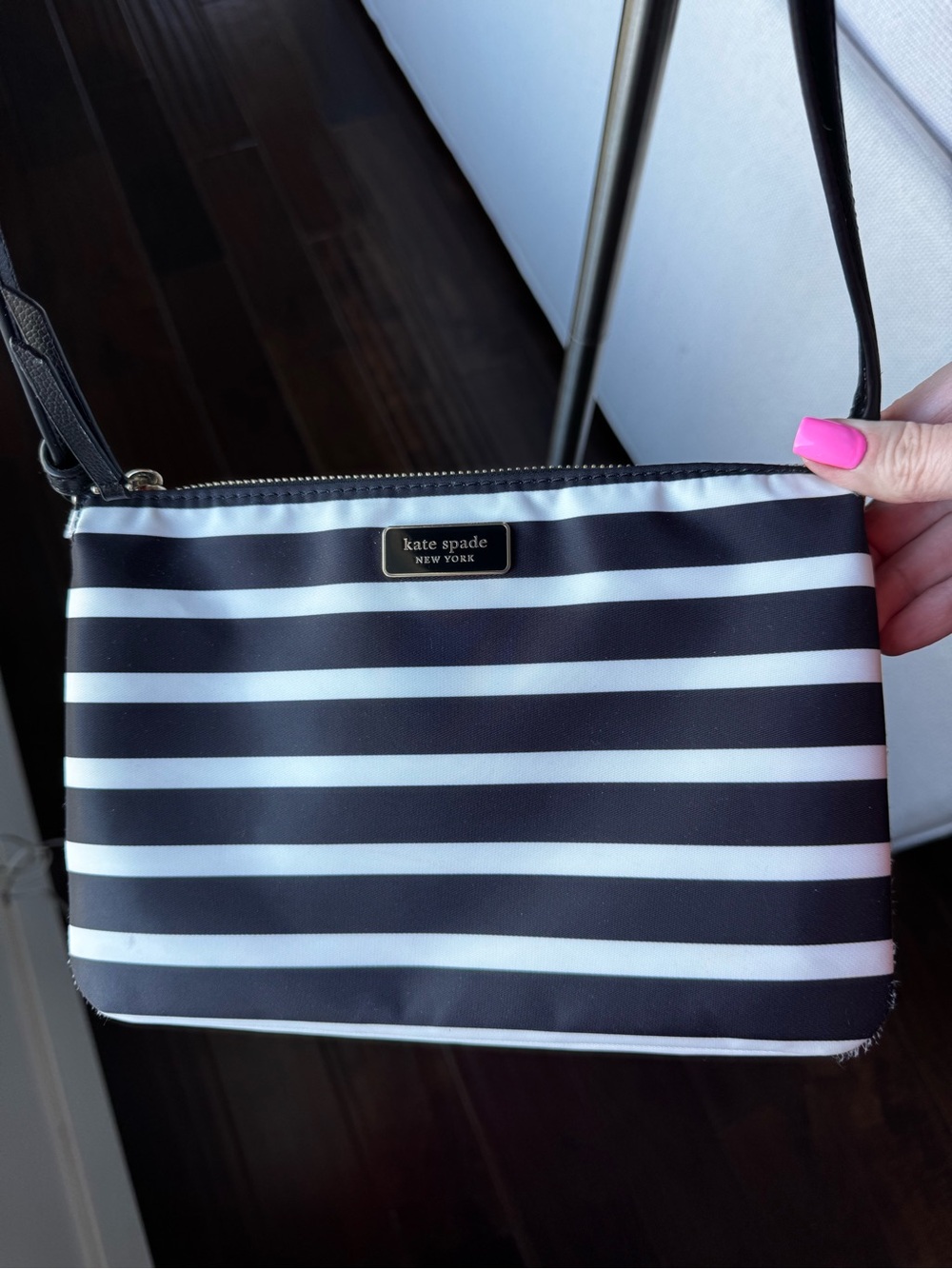 Kate Spade Flatiron Cammy Black & White Striped Crossbody